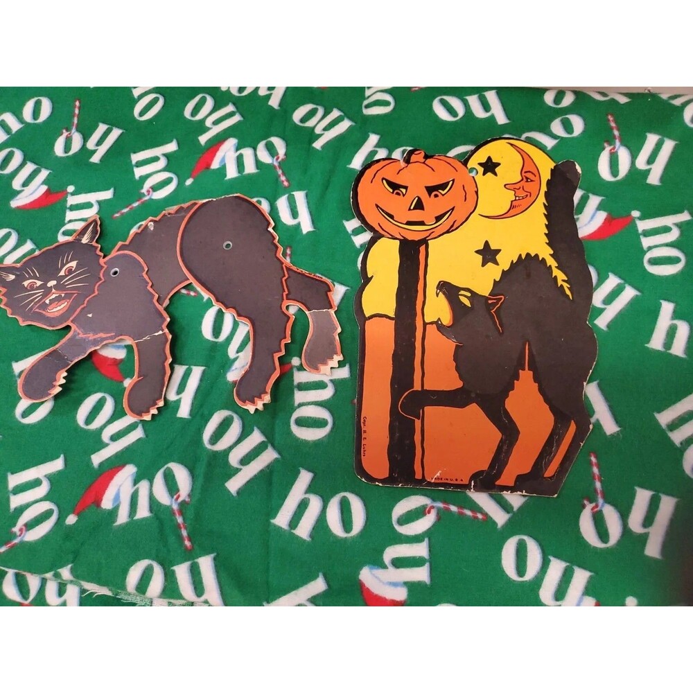Vintage Embossed Beistle Paper Halloween Decorations Black Cats Set of 2